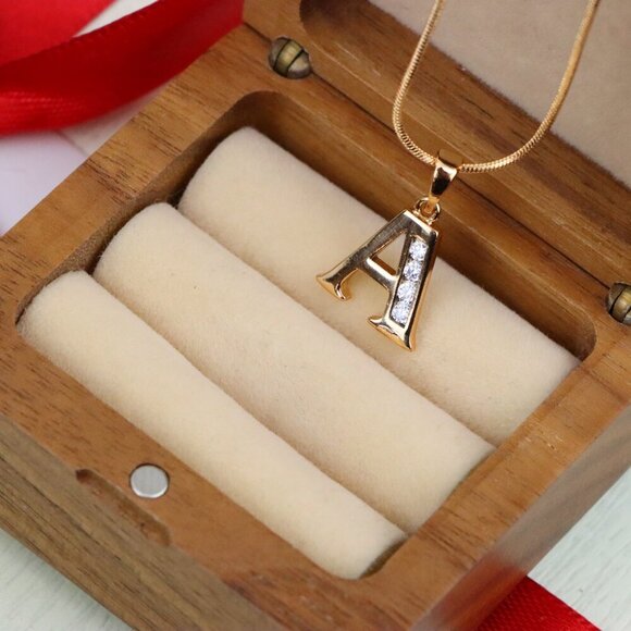 "Rose Gold Letter A Pendant with Crystals – 18K Gold Plated Charm, XPPT1350 - Picture 5 of 12